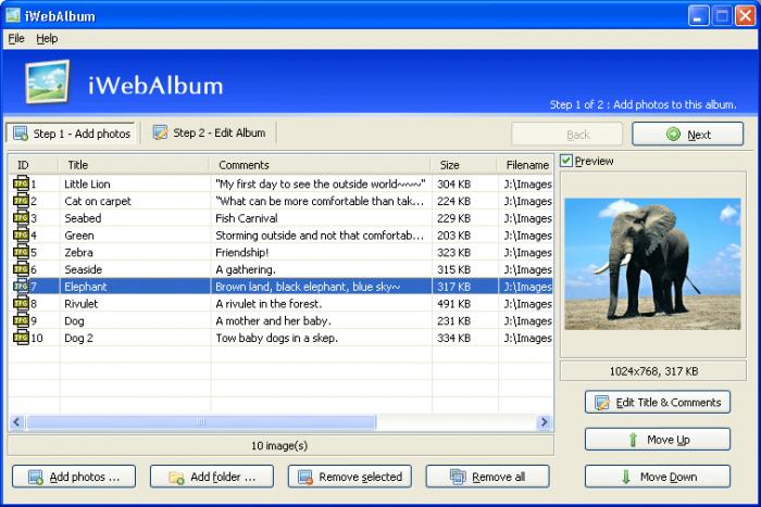 iwebalbum - programma gratis per creare album di foto e gallerie fotografiche da vedere sul PC o da caricare su un sito web